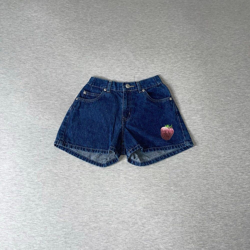 Old Navy Girl's Vintage Blue Jeans Strawberry Pocket Denim Shorts
